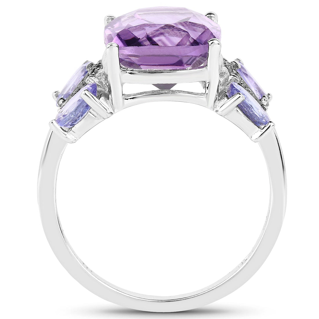 5.53 Carat Genuine Amethyst, Tanzanite &amp; White Topaz .925 Sterling Silver Ring  DestGlow