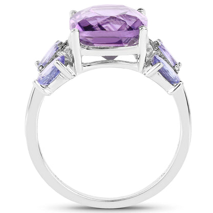 5.53 Carat Genuine Amethyst, Tanzanite &amp; White Topaz .925 Sterling Silver Ring  DestGlow