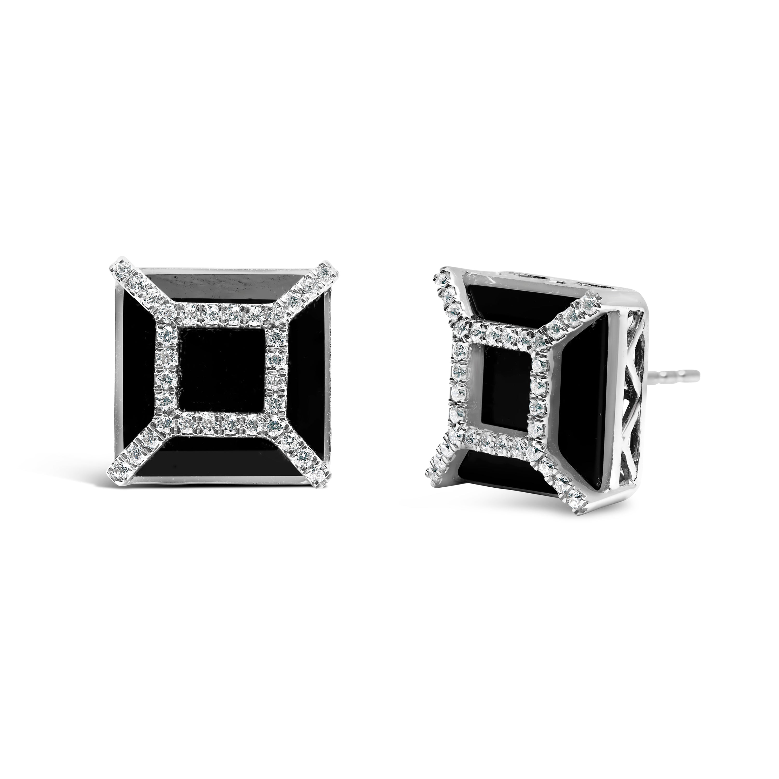14K White Gold 3/8ct Diamond with 11x11MM Black Onyx Stud Earrings (G-H Color, SI1-SI2 Clarity) by Bids.com