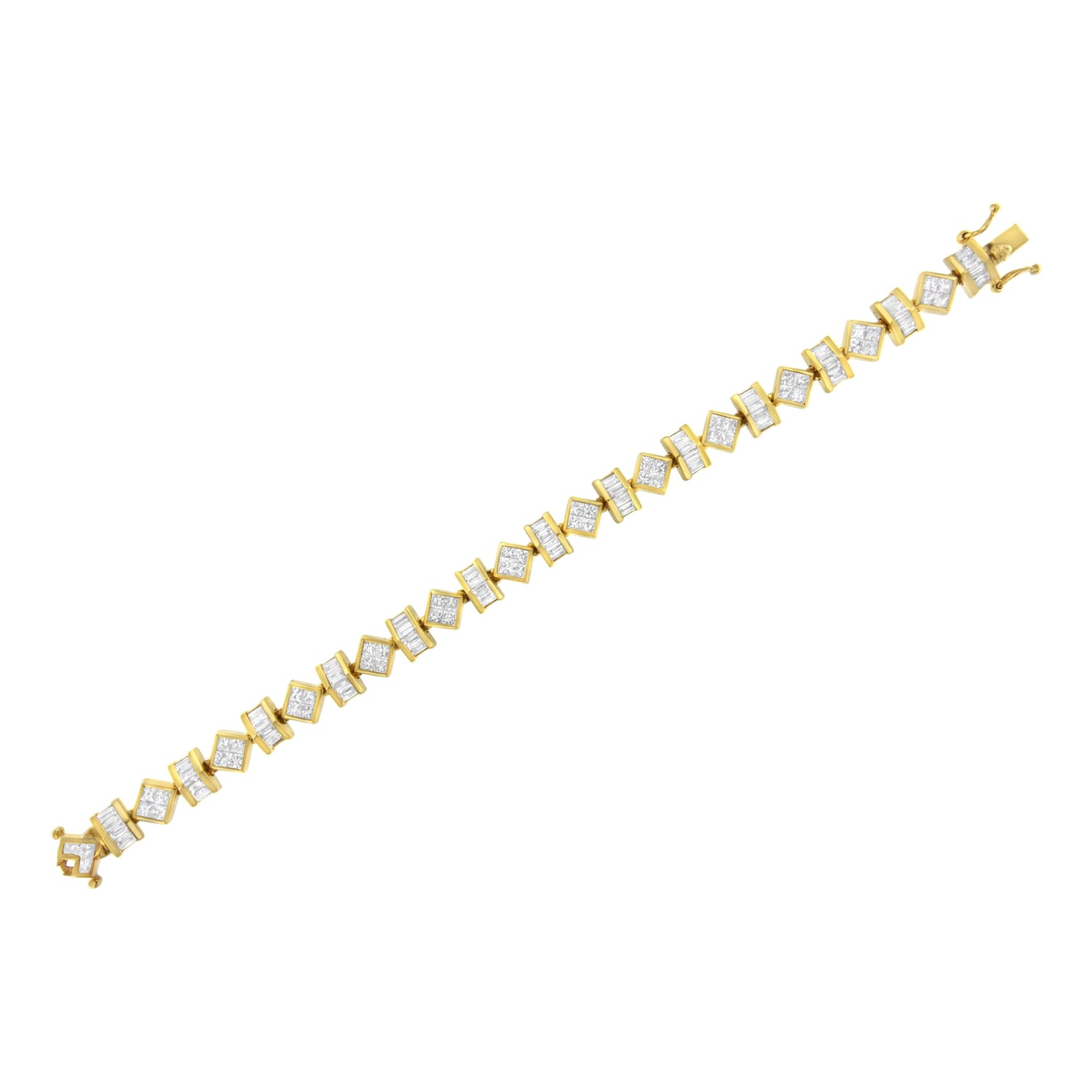 14K Yellow Gold 7.50 Cttw Princess and Baguette Diamond Geometric Link Bracelet by Bids.com