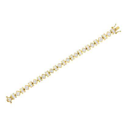 14K Yellow Gold 7.50 Cttw Princess and Baguette Diamond Geometric Link Bracelet by Bids.com