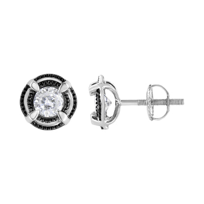 Black Rhodium Plated .925 Sterling Silver Round 1-1/2 cttw Diamond Double Halo 4-Prong Solitaire Milgrain Stud Earrings (H-I Color, I2-I3 Clarity) by Bids.com