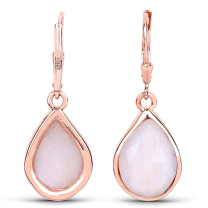 18K Rose Gold Plated 7.60 Carat Genuine Pink Opal .925 Sterling Silver Earrings  DestGlow