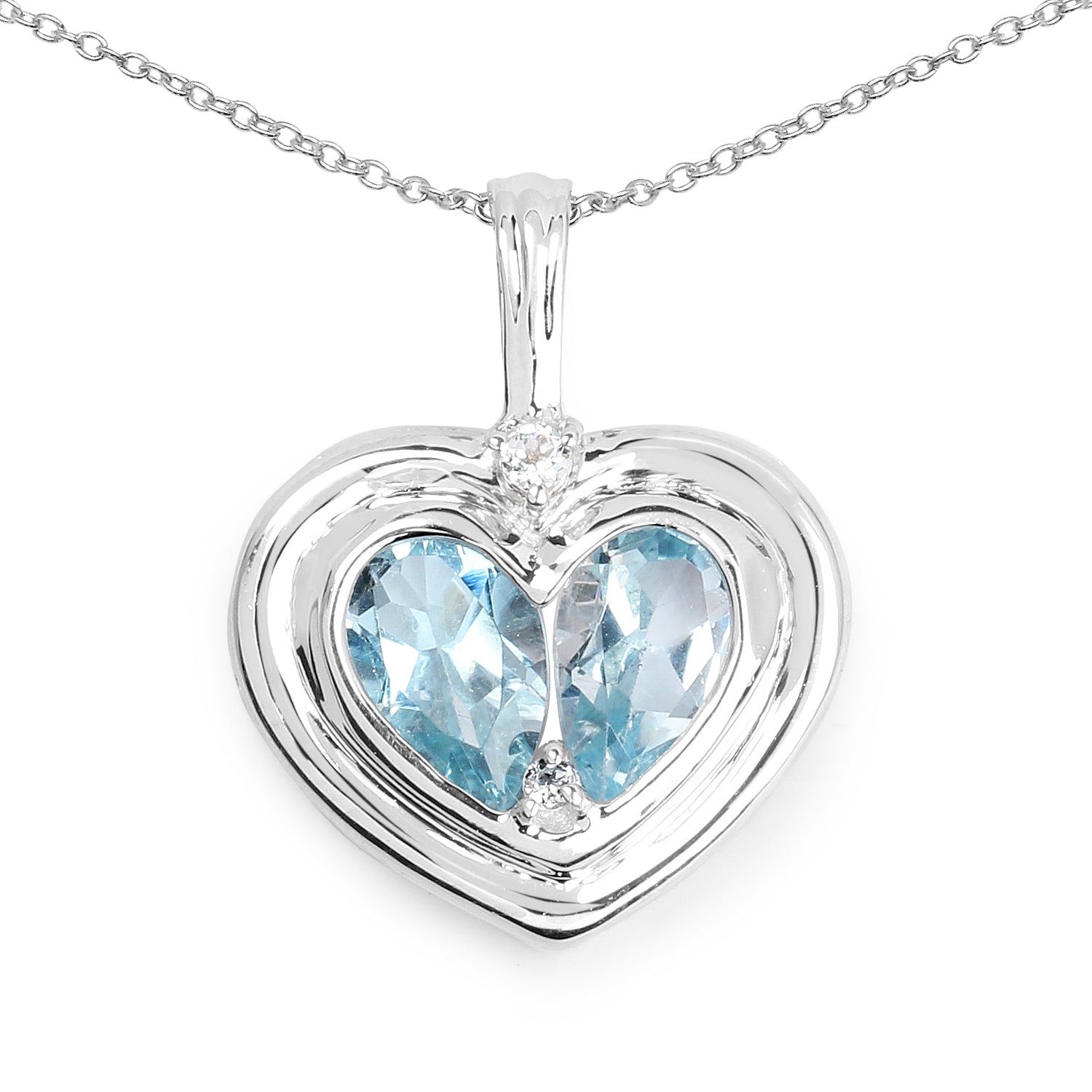 2.66 Carat Genuine Blue Topaz and White Topaz .925 Sterling Silver Pendant  DestGlow