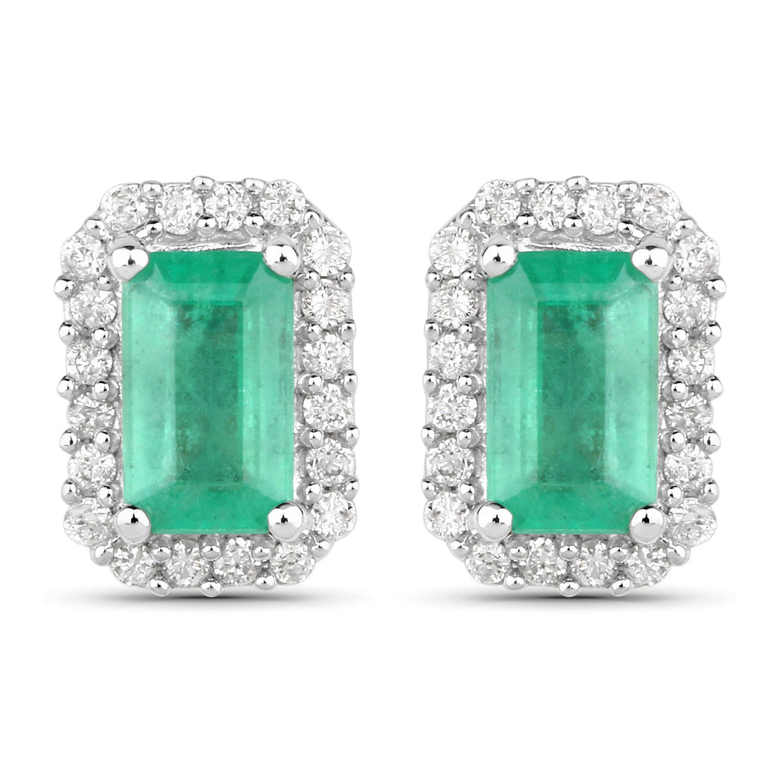 0.91 Carat Genuine Zambian Emerald and White Diamond 14K White Gold Earrings by Bids.com