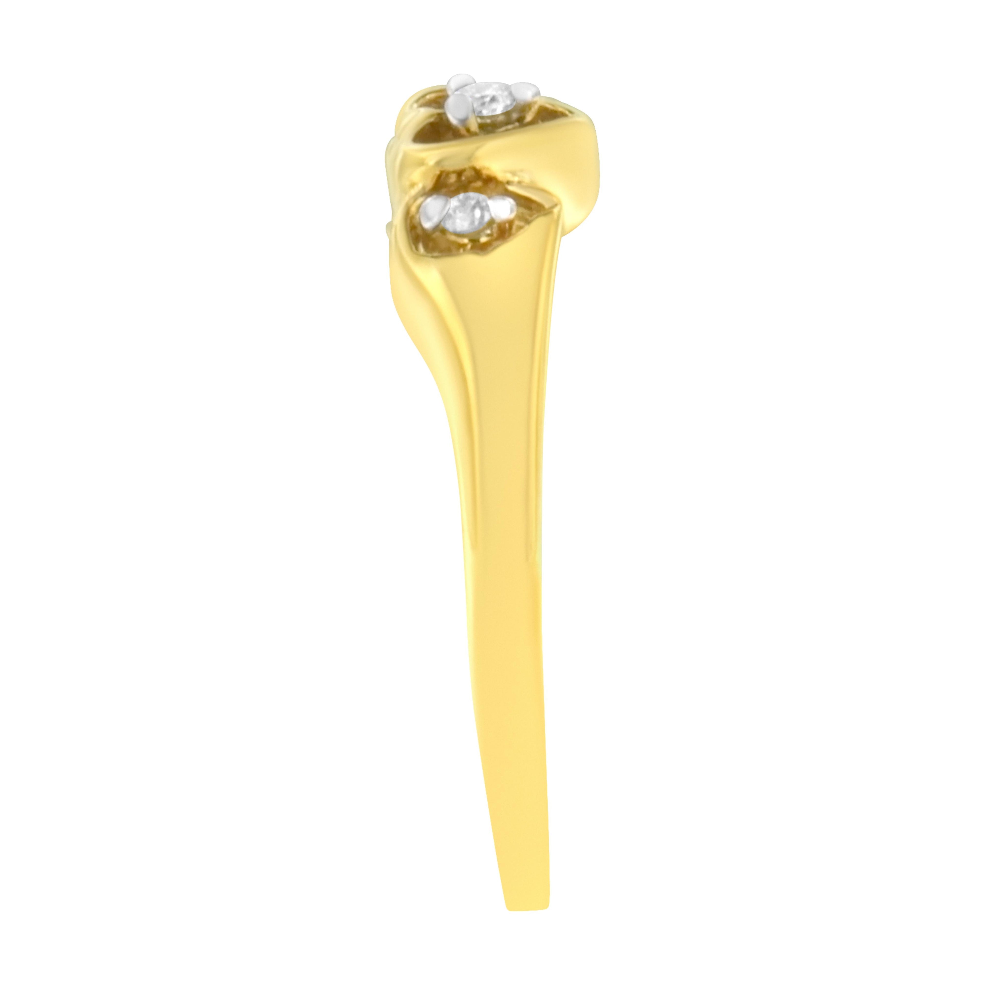 10KT Yellow Gold 1/20 cttw Diamond Triple Heart Diamond Ring (K-L, I1-I2) - Size 7 by Bids.com