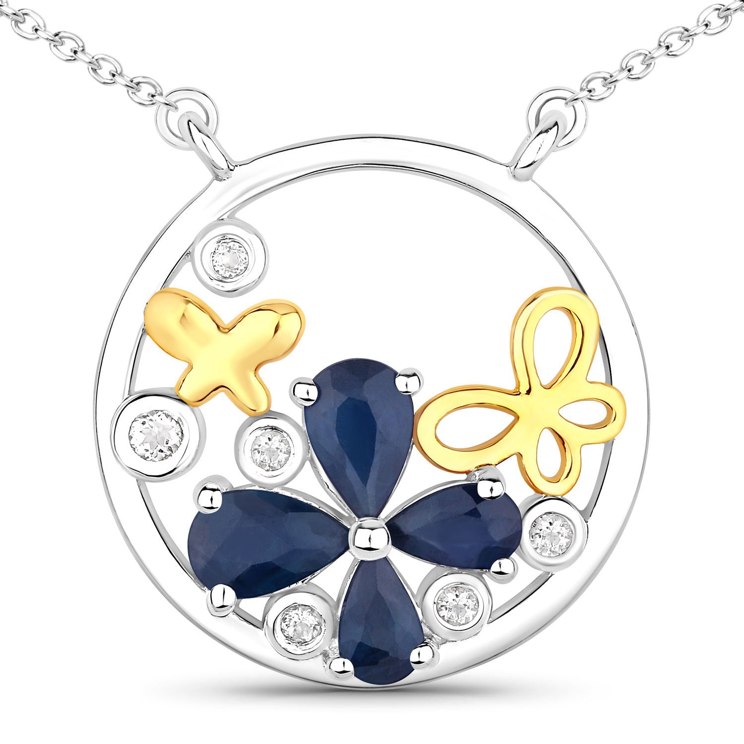 1.41 Carat Genuine Blue Sapphire and White Topaz .925 Sterling Silver Pendant by Bids.com
