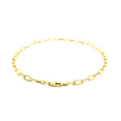 14k Yellow Gold Anklet with Flat Hammered Oval Links  DestGlow