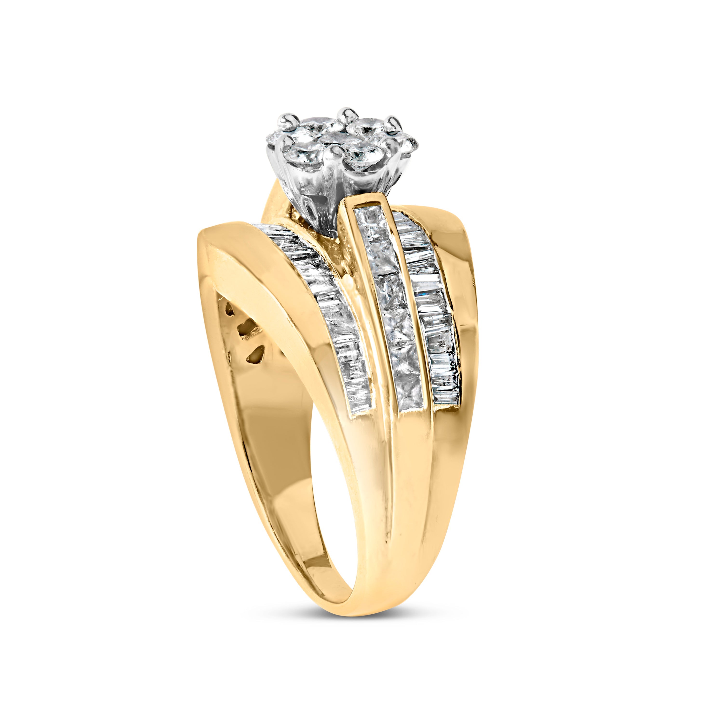 14K Yellow Gold 2-1/3 Cttw Diamond Cluster Channel Set Chevron Shaped Engagement Ring (H-I Color, SI1-SI2 Clarity) - Ring Size 7 by Bids.com