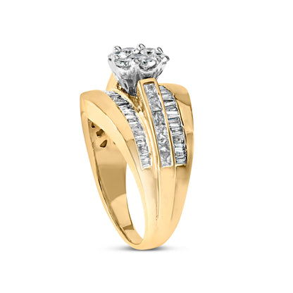 14K Yellow Gold 2-1/3 Cttw Diamond Cluster Channel Set Chevron Shaped Engagement Ring (H-I Color, SI1-SI2 Clarity) - Ring Size 7 by Bids.com