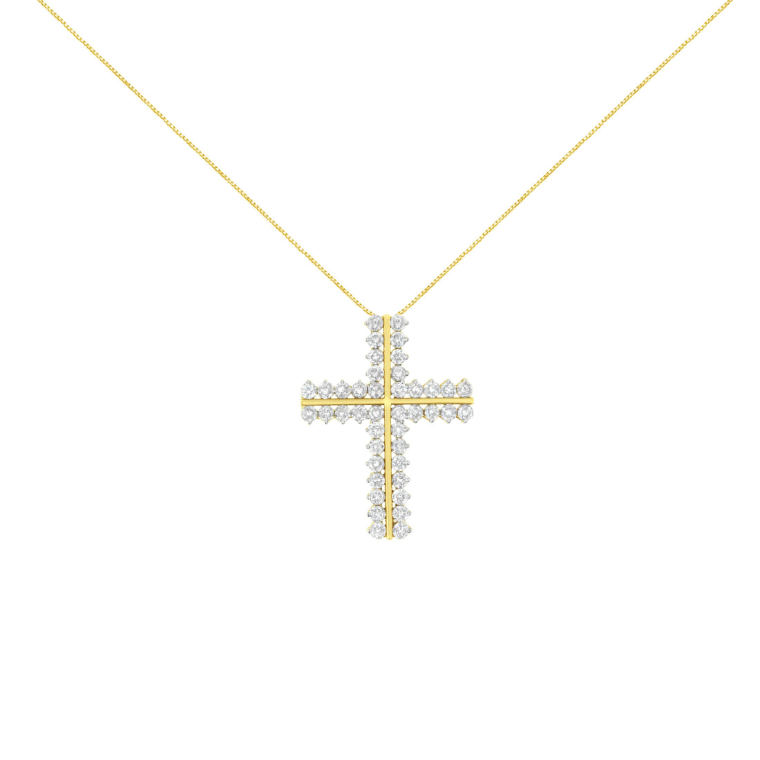 10K Yellow Gold 4.0 Cttw Diamond Two Row Cross 18" Pendant Necklace (J-K Clarity, I1-I2 Color) by Bids.com