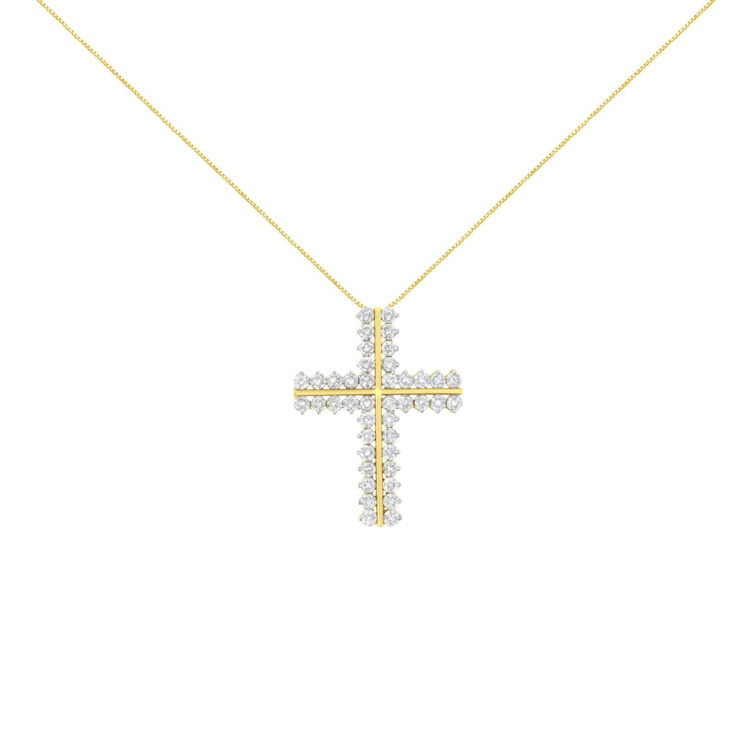 10K Yellow Gold 4.0 Cttw Diamond Two Row Cross 18" Pendant Necklace (J-K Clarity, I1-I2 Color) by Bids.com