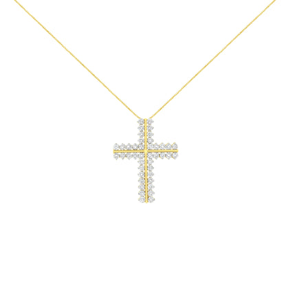 10K Yellow Gold 4.0 Cttw Diamond Two Row Cross 18" Pendant Necklace (J-K Clarity, I1-I2 Color) by Bids.com