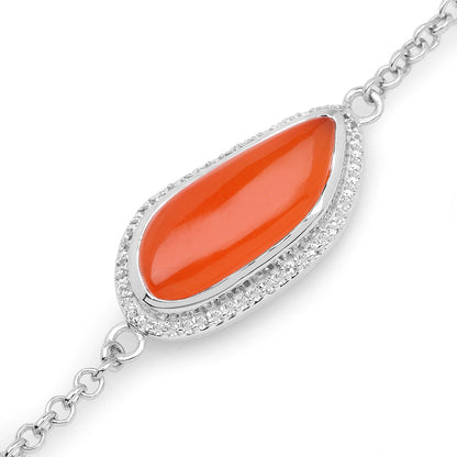 5.50 Carat Genuine Carnelian And White Topaz .925 Sterling Silver Bracelet by Bids.com
