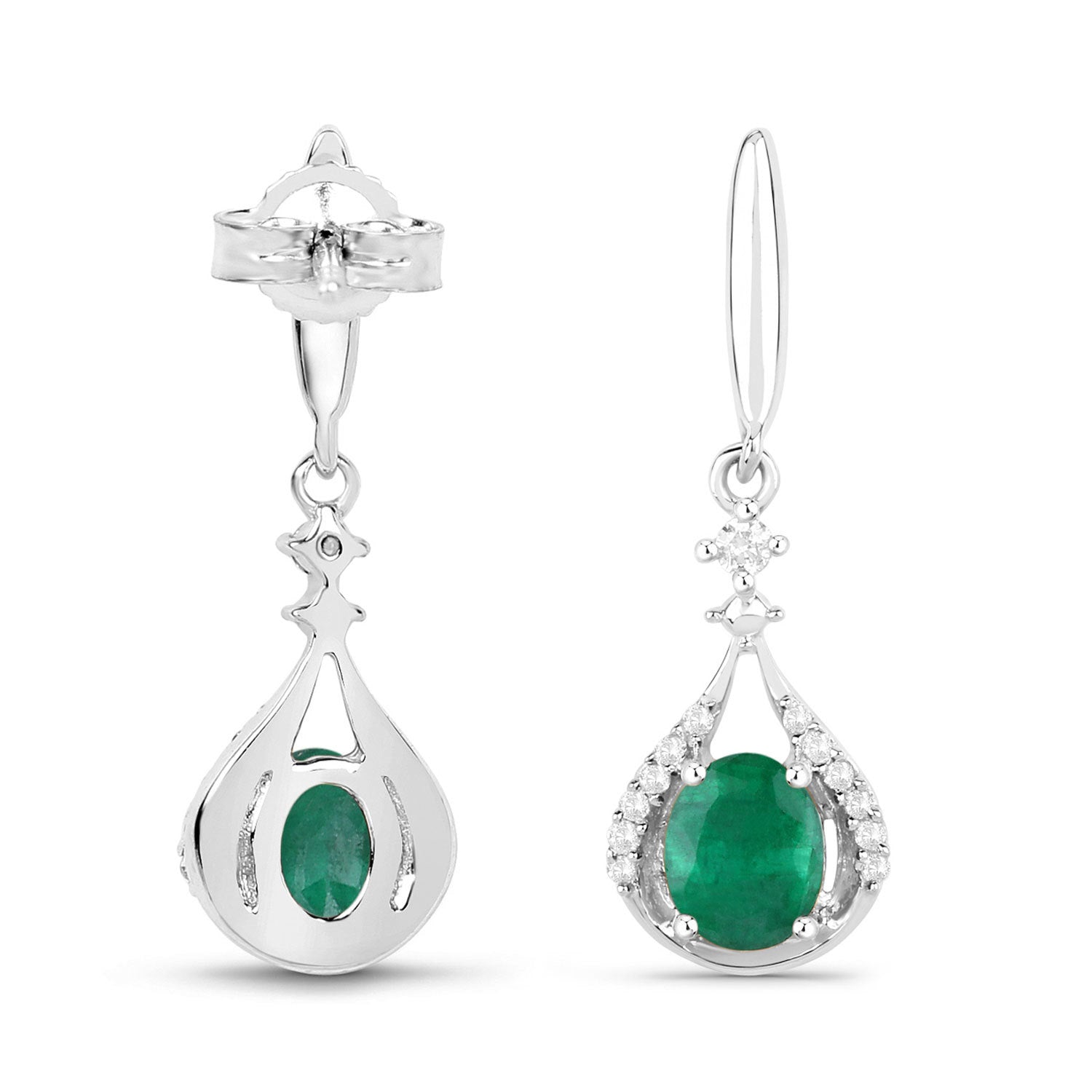 0.70 Carat Genuine Zambian Emerald and White Diamond 14K White Gold Earrings  DestGlow