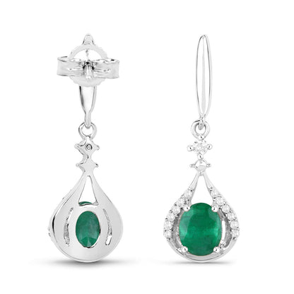0.70 Carat Genuine Zambian Emerald and White Diamond 14K White Gold Earrings  DestGlow