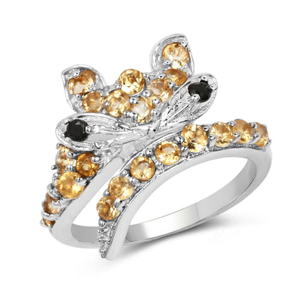 1.00 Carat Genuine Citrine &amp; Black Spinel .925 Sterling Silver Ring by Bids.com