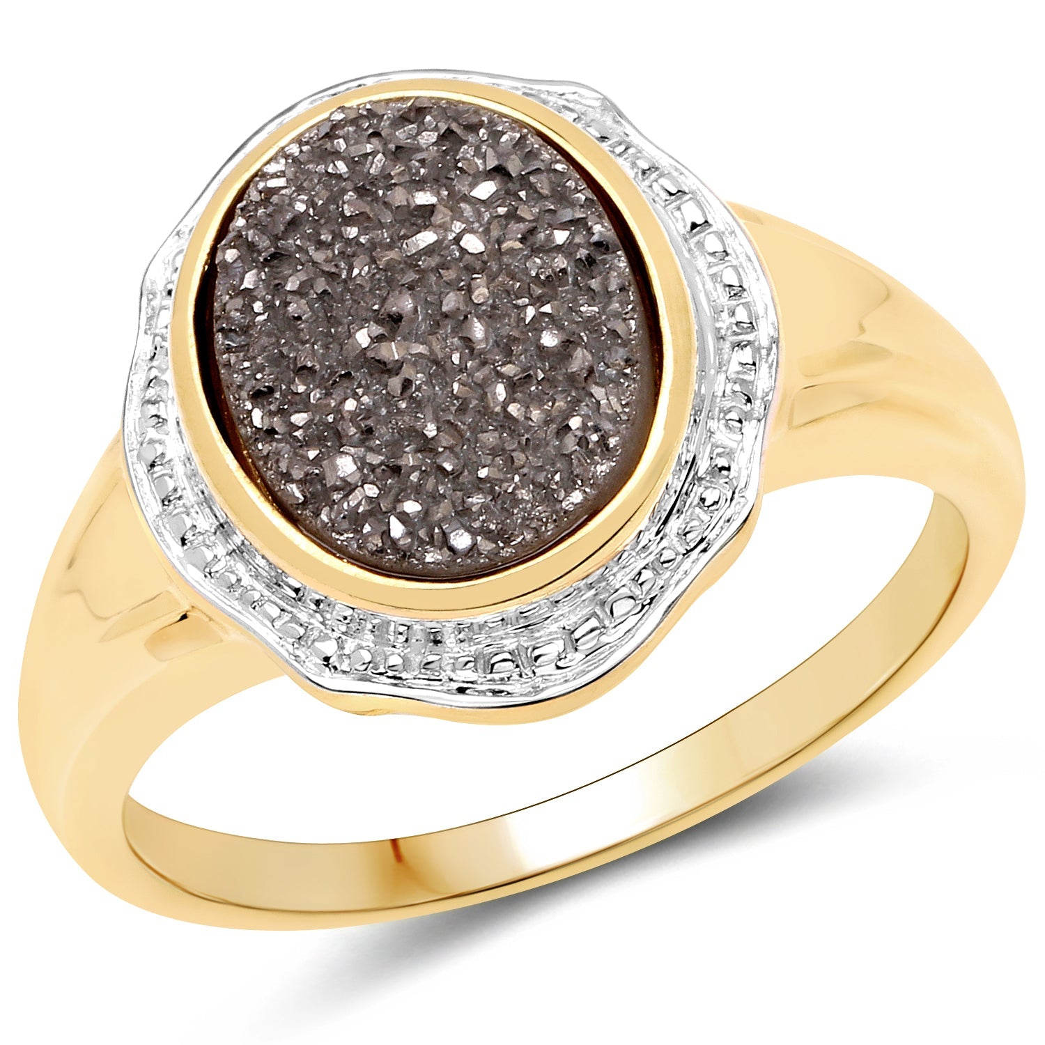 14K Yellow Gold Plated 4.50 Carat Genuine Drusy Quartz .925 Sterling Silver Ring by Bids.com