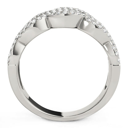Diamond Studded Double Interlocking Waves Ring in 14k White Gold (5/8 cttw) by Bids.com