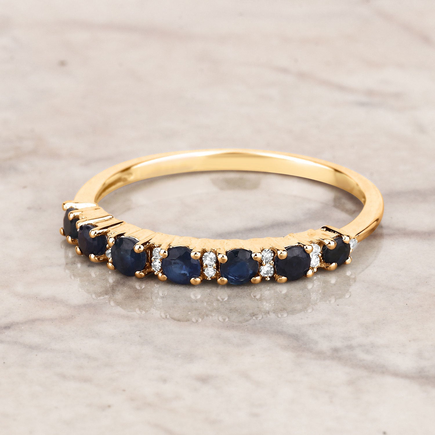 0.43 Carat Genuine Blue Sapphire and White Diamond 14K Yellow Gold Ring by Bids.com
