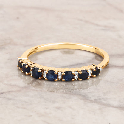 0.43 Carat Genuine Blue Sapphire and White Diamond 14K Yellow Gold Ring by Bids.com