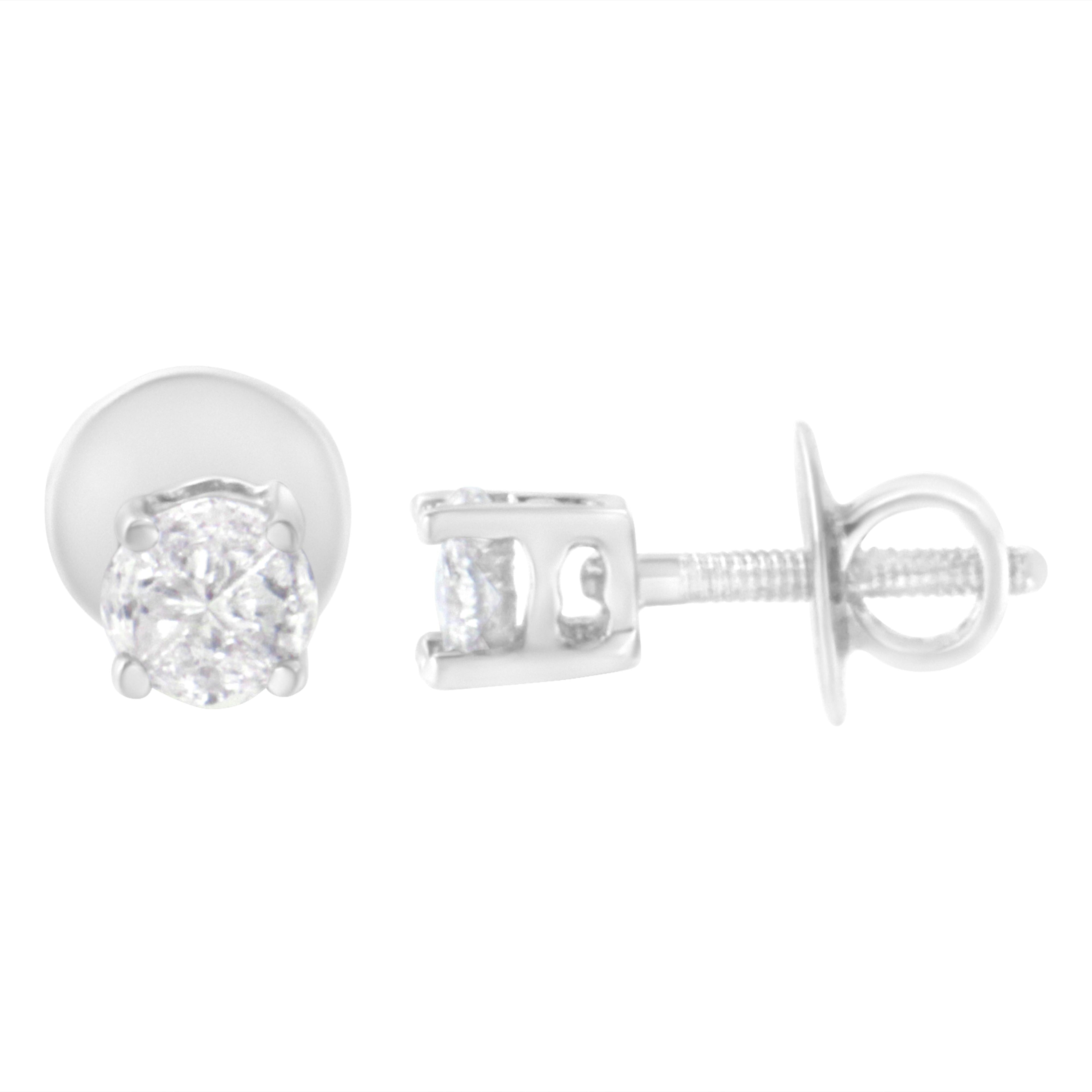 14K White Gold 1/2 Cttw Pie-Cut Diamond Solitaire Stud Earrings (H-I Color, SI1-SI2 Clarity) by Bids.com
