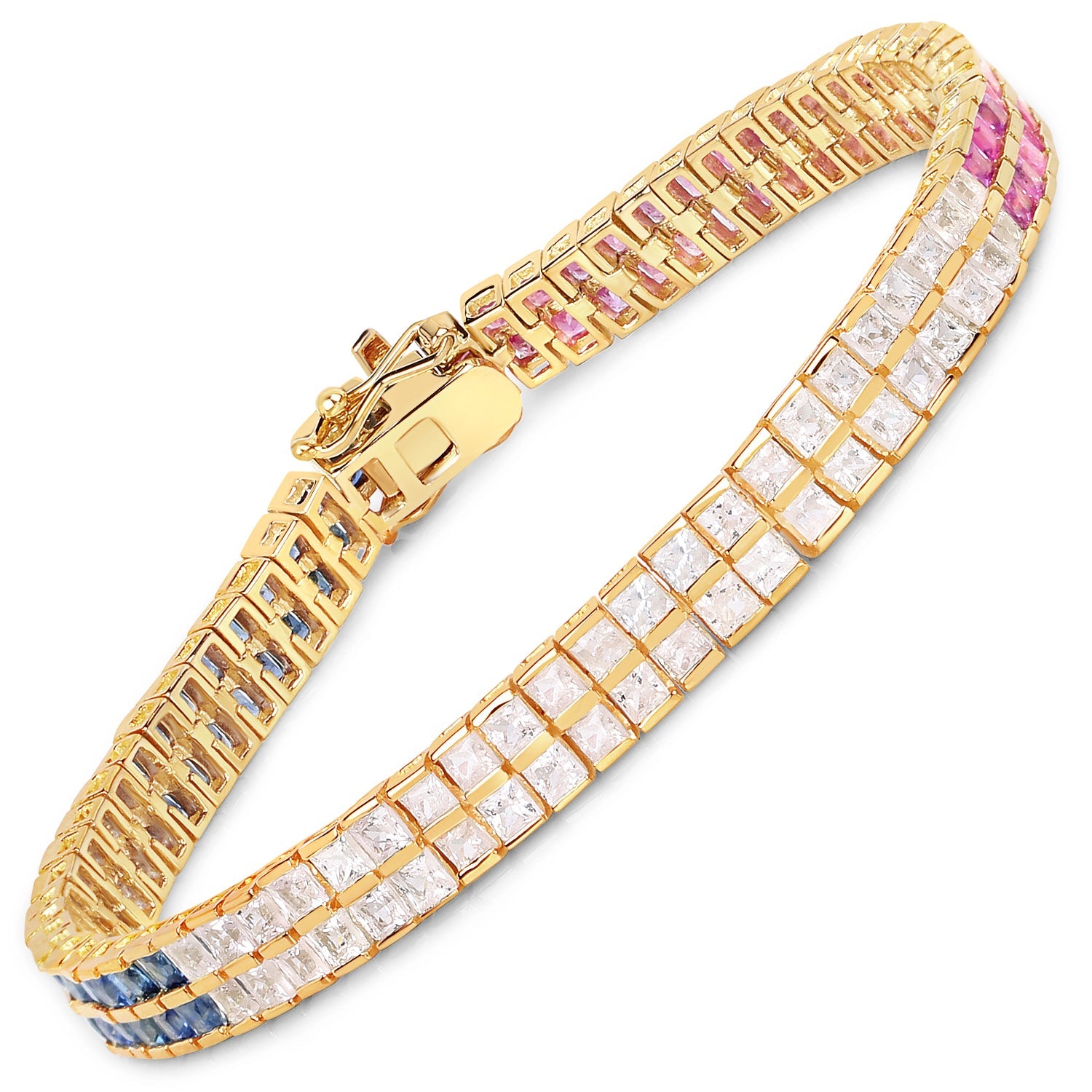 14K Yellow Gold Plated 9.52 Carat Genuine Blue Sapphire and White Sapphire .925 Sterling Silver Bracelet by Bids.com
