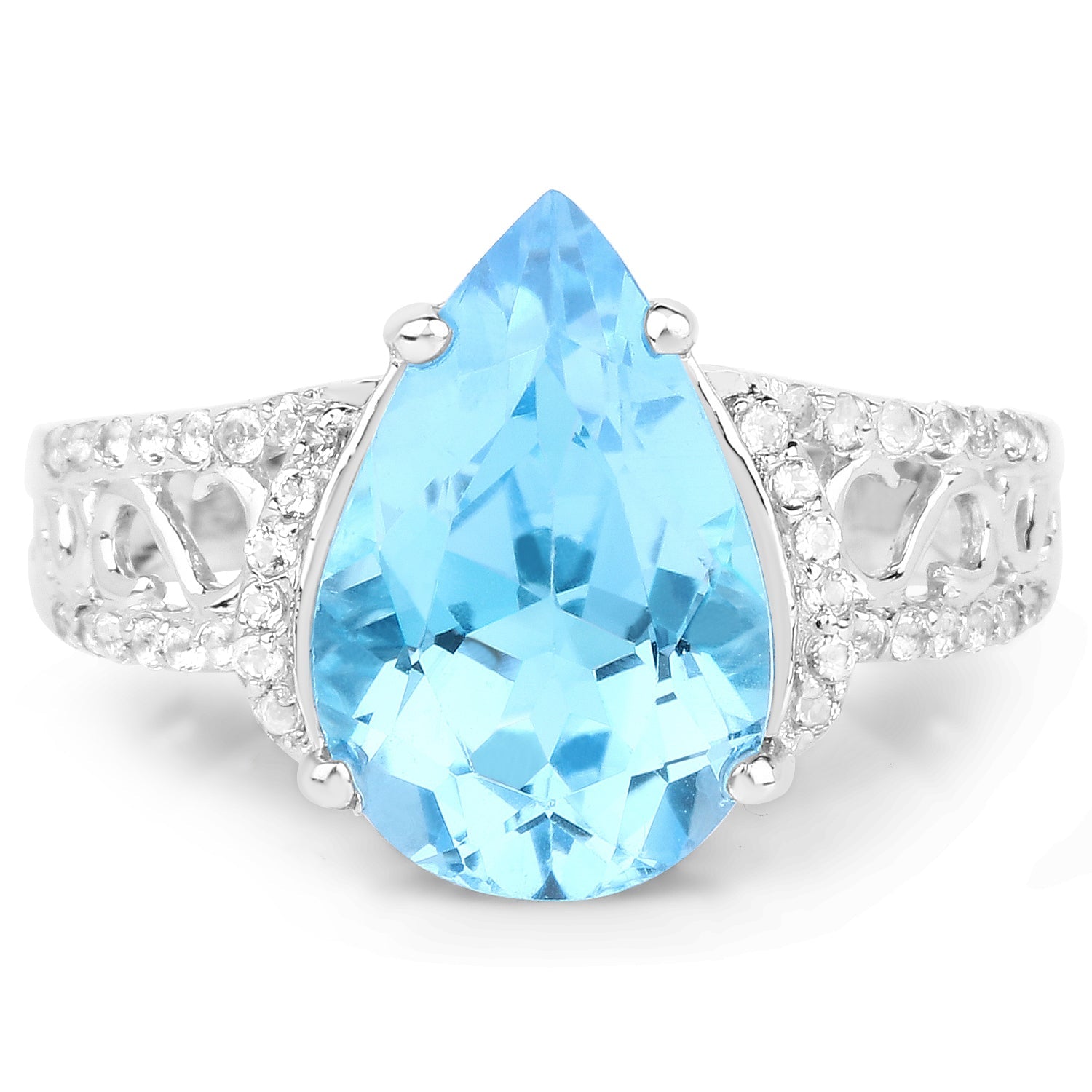 5.50 Carat Genuine Swiss Blue Topaz and White Topaz .925 Sterling Silver Ring by Bids.com