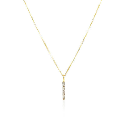 14k Yellow Gold Bar Pendant with Diamonds by Bids.com