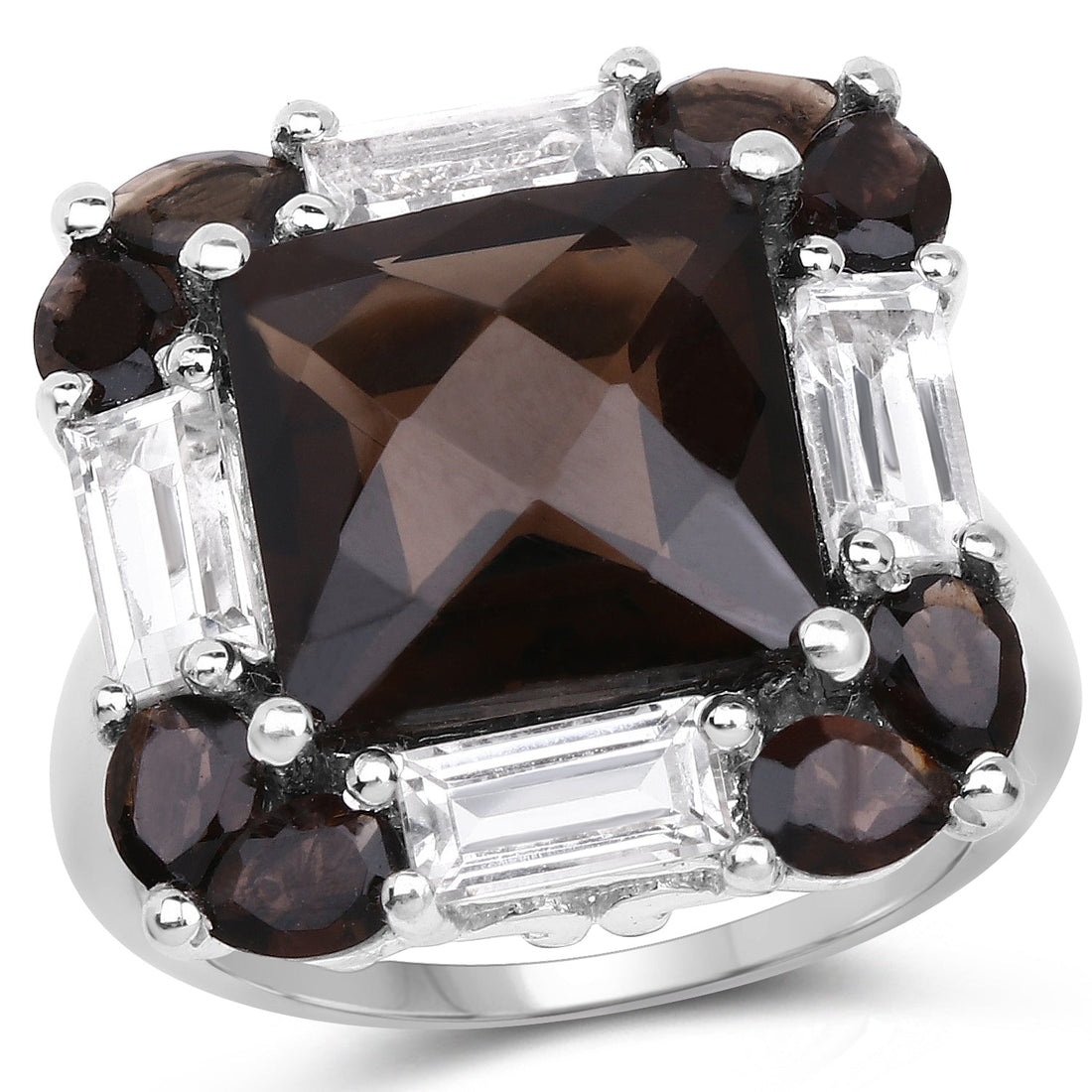 7.43 Carat Genuine Smoky Quartz &amp; White Topaz .925 Sterling Silver Ring by Bids.com