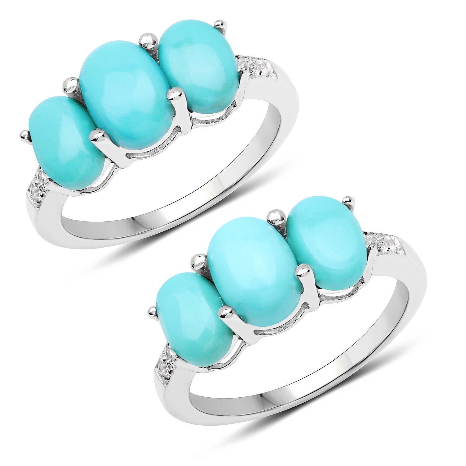 2.97 Carat Genuine Turquoise and White Zircon .925 Sterling Silver Ring by Bids.com