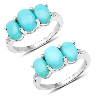 2.97 Carat Genuine Turquoise and White Zircon .925 Sterling Silver Ring by Bids.com