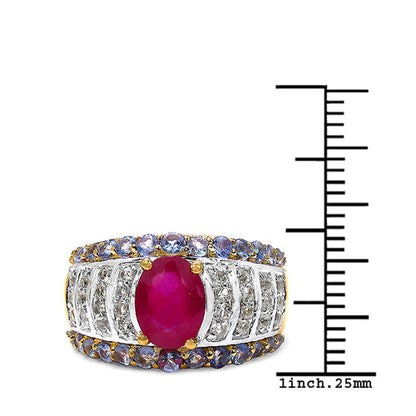 14K Yellow Gold Plated 3.02 Carat Genuine Ruby, Tanzanite &amp; White Topaz .925 Sterling Silver Ring by Bids.com