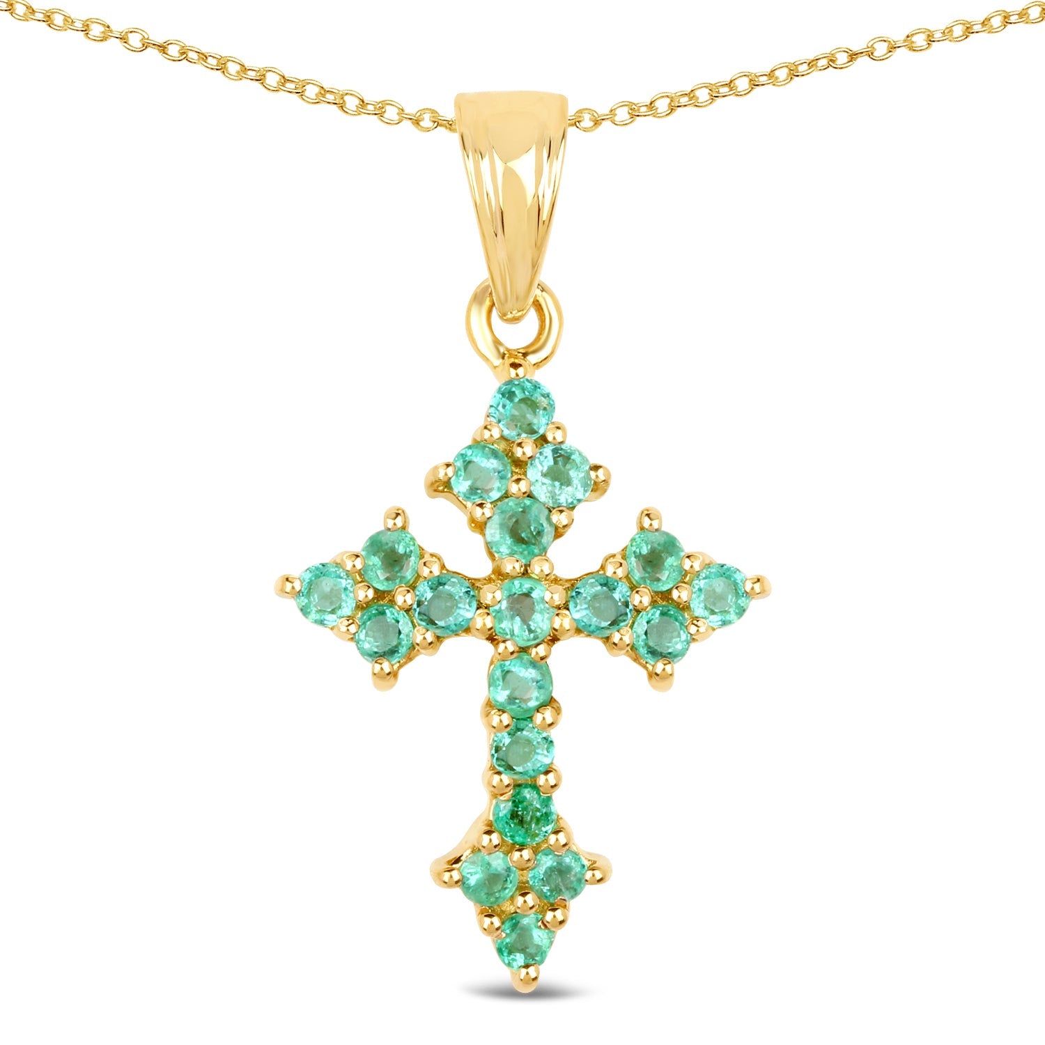 14K Yellow Gold Plated 1.05 Carat Genuine Zambian Emerald .925 Sterling Silver Pendant by Bids.com