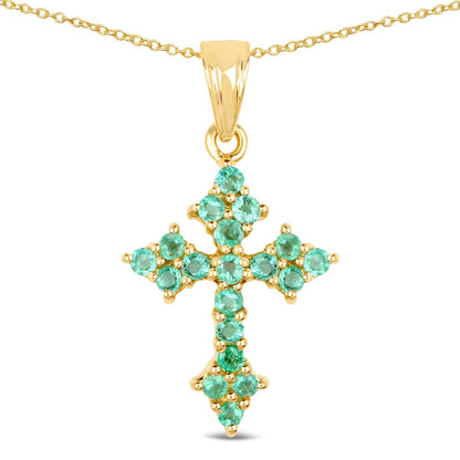 14K Yellow Gold Plated 1.05 Carat Genuine Zambian Emerald .925 Sterling Silver Pendant by Bids.com