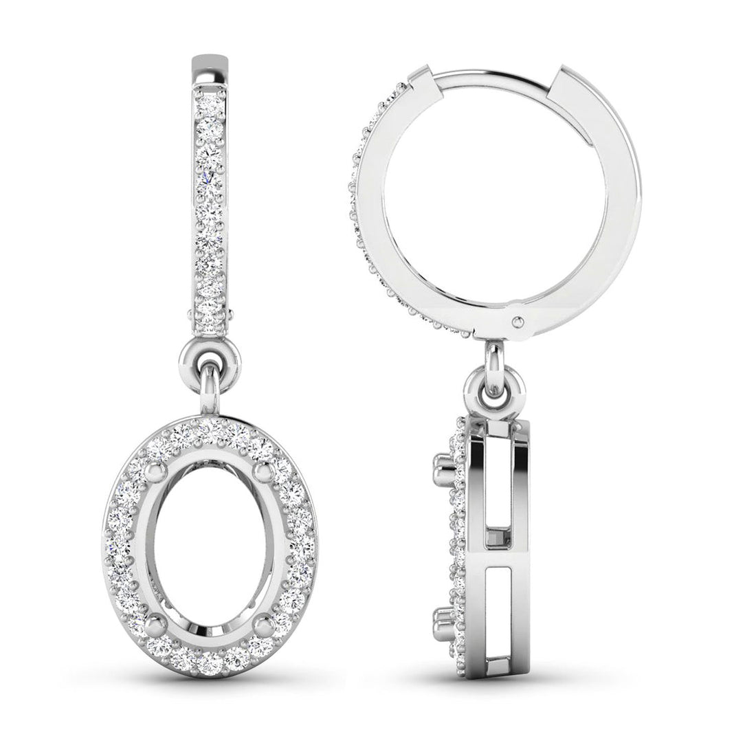 0.32 Carat Genuine White Diamond 14K White Gold Semi Mount Earrings - holds 8x6mm Oval Gemstones by Bids.com