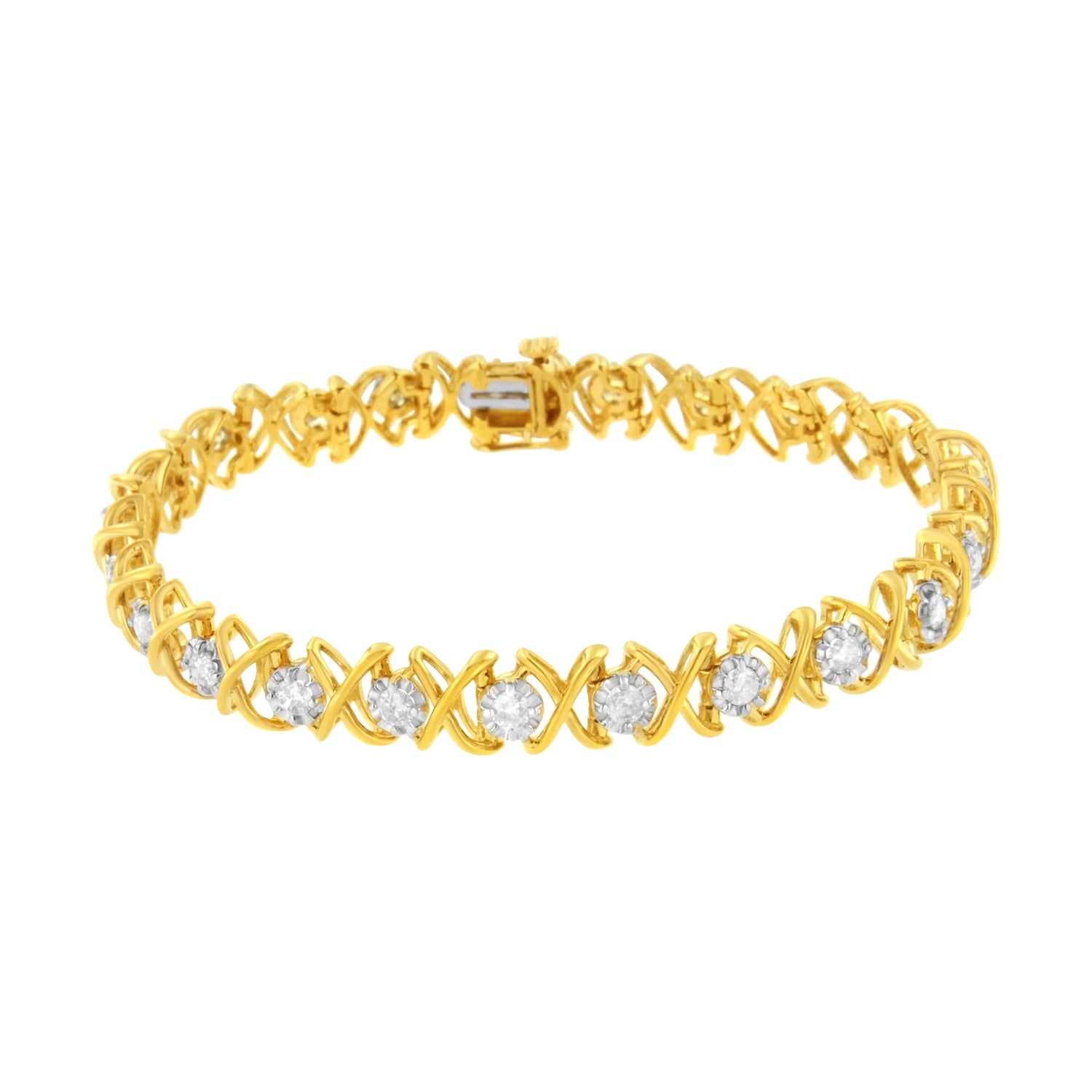 10K Yellow Gold Plated Sterling Silver 2 cttw Diamond "XOXO" Bracelet (J-K Clarity, I1-I2 Color) - Size 7.25" by Bids.com