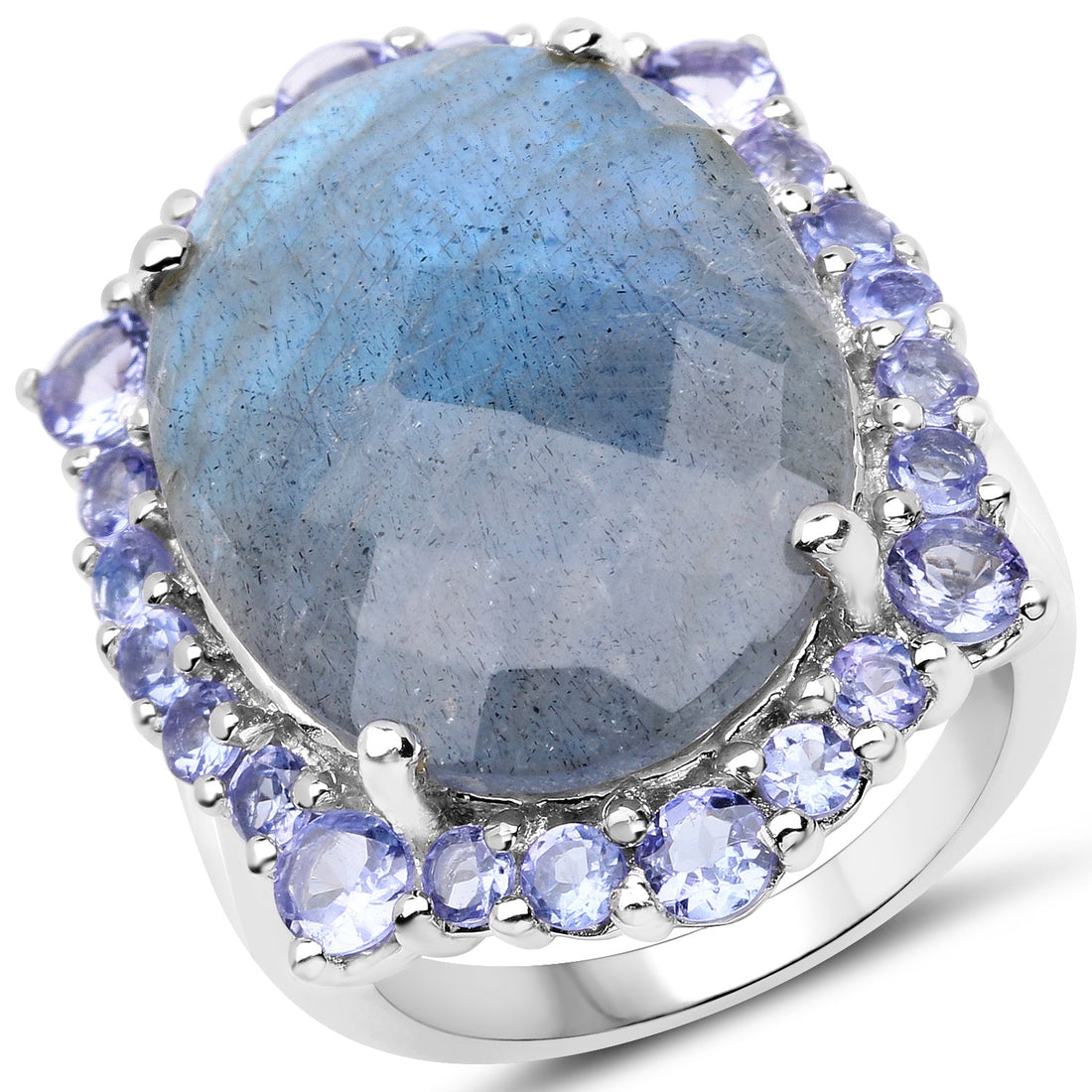 13.99 Carat Genuine Labradorite and Tanzanite .925 Sterling Silver Ring by Bids.com