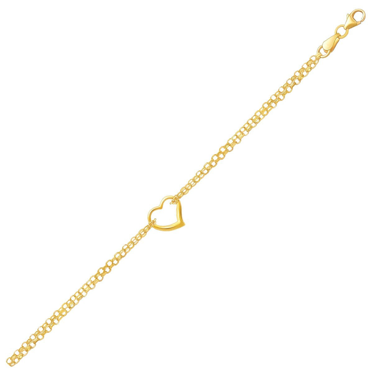14k Yellow Gold Double Rolo Chain Anklet with an Open Heart Station by Bids.com