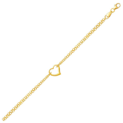 14k Yellow Gold Double Rolo Chain Anklet with an Open Heart Station by Bids.com