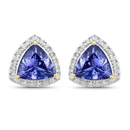 3.82 Carat Genuine Tanzanite and White Diamond 14K Yellow Gold Earrings by Bids.com