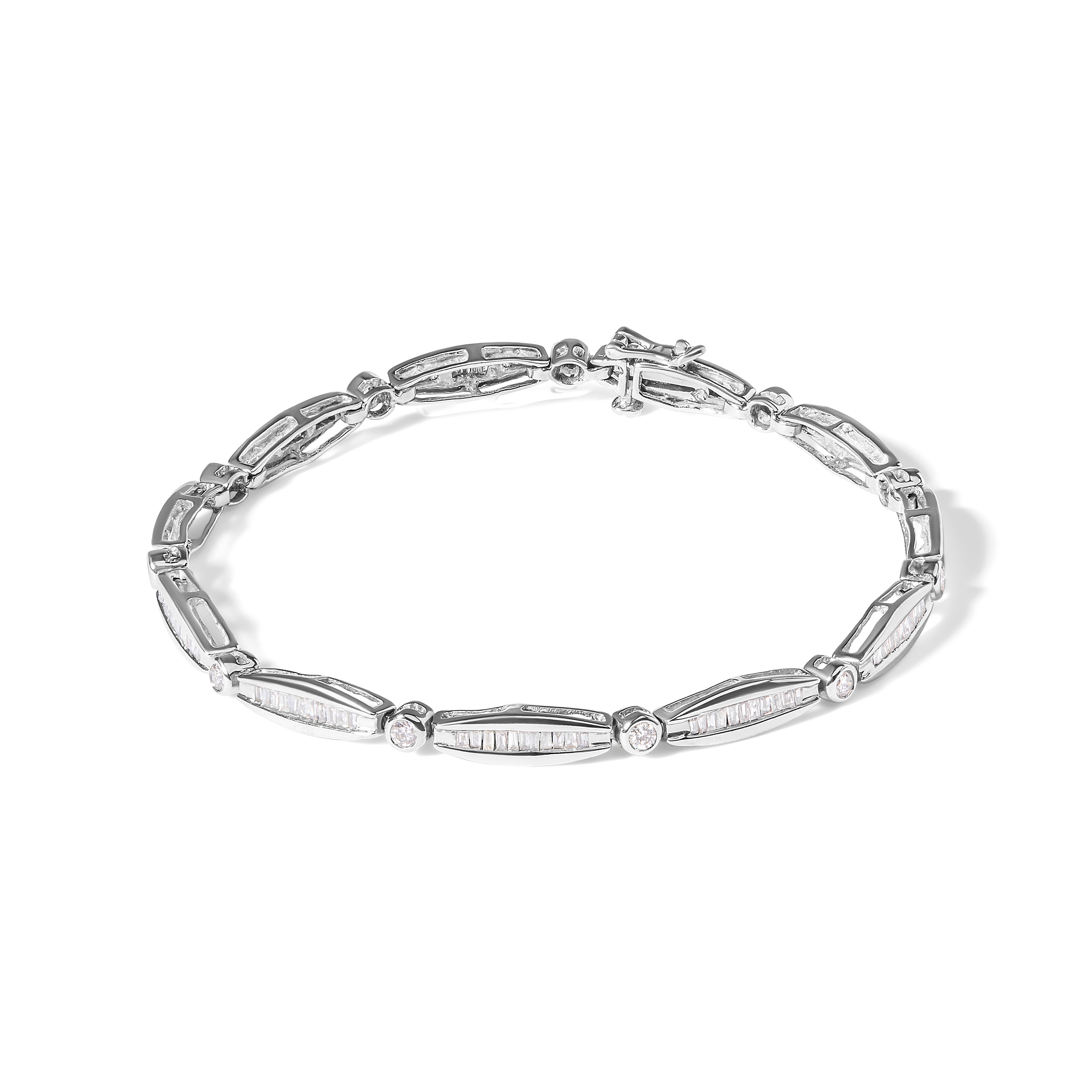 14K White Gold 1-1/2 Cttw Round Brilliant-Cut &amp; Baguette Cut Diamond Bezel and Tapered Link 7" Tennis Bracelet (H-I Color, I1-I2 Clarity) by Bids.com