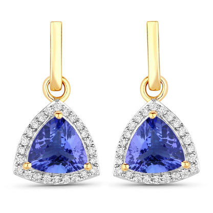 3.86 Carat Genuine Tanzanite and White Diamond 14K Yellow Gold Earrings by Bids.com