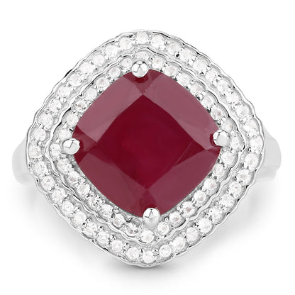5.86 Carat Glass Filled Ruby and White Topaz .925 Sterling Silver Ring by Bids.com