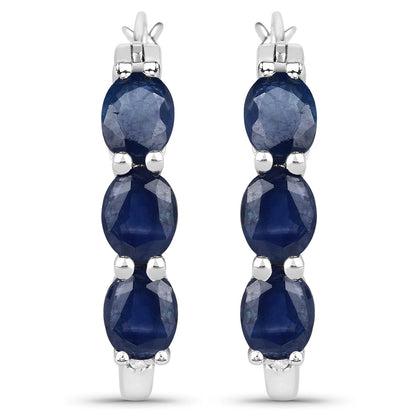 2.05 Carat Genuine Blue Sapphire and White Diamond .925 Sterling Silver Earrings  DestGlow