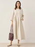 100% Linen Bateau Neck Pleated Midi Dress ABIGAIL by LINTICO