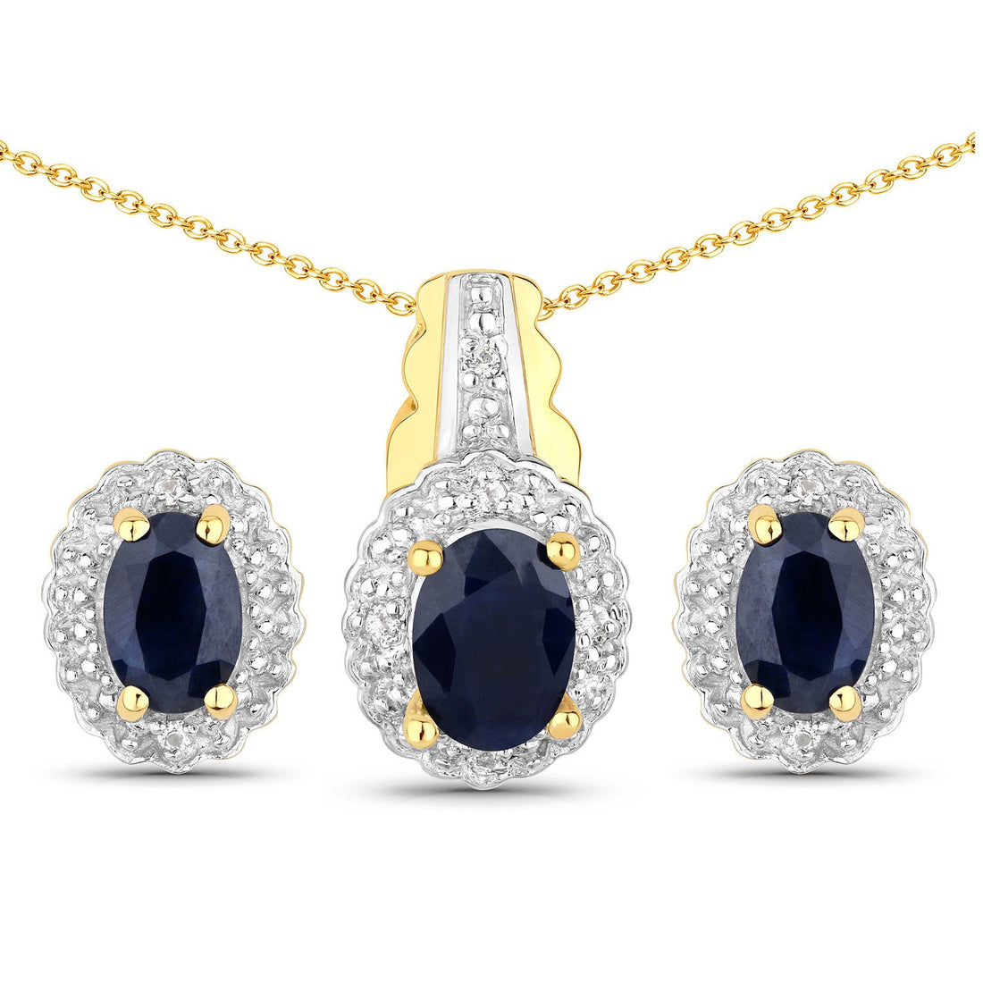 1.96 Carat Genuine Black Blue Sapphire and White Topaz .925 Sterling Silver Jewelry Set by Bids.com