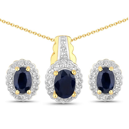1.96 Carat Genuine Black Blue Sapphire and White Topaz .925 Sterling Silver Jewelry Set by Bids.com