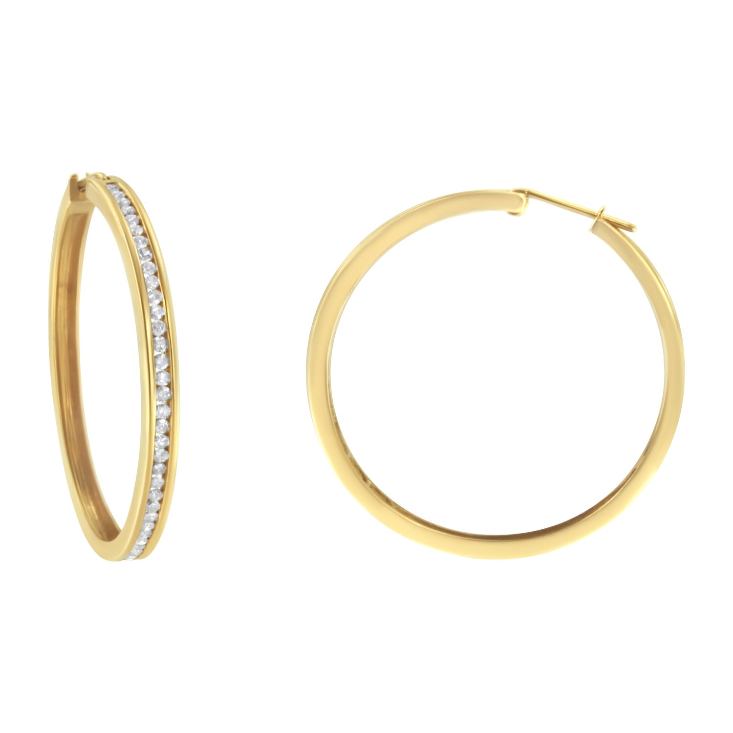 10KT Yellow Gold 1 cttw Slim Diamond Hoop Earrings (I-J Color, I1-I2 Clarity) by Bids.com