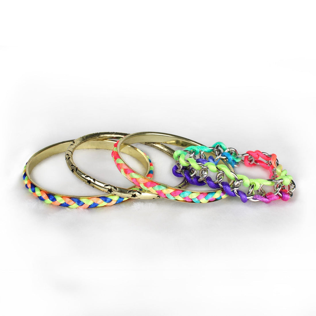 4-Piece Colorful Woven Burnished Gold Bracelet Set 